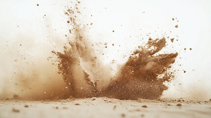 Dry soil explosion isolated on white background