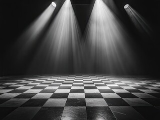 Obraz premium A dark room with a checkered floor