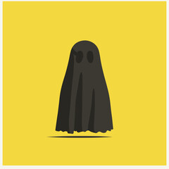 Simple black ghost figure on bright yellow background with eerie mood