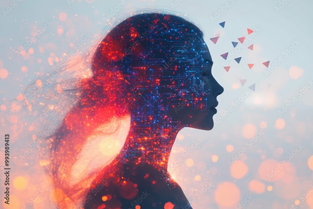Poster a stylized image of a person with digital circuits radiating from their head symbolizing the integra