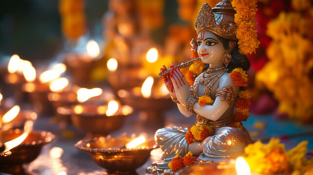 Also known as Choti Diwali, this day is celebrated on the second day with rituals to commemorate the victory of Lord Krishna over the demon Narakasura