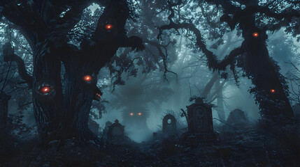 A graveyard with a creepy atmosphere