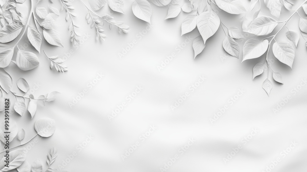 Aufkleber elegant white background with subtle leaf patterns, perfect for showcasing designs or enhancing visu