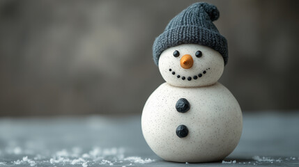 Obraz premium This whimsical snowman features a cozy knitted hat and is adorned with buttons for eyes and a cheerful orange carrot nose, capturing the essence of winter festivities.