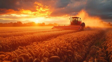 Fototapeta premium Farmer Harvesting Crops Under Vast Open Sky - Perfect for Agriculture and Rural Life Themes