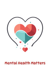 Simple design with "Mental Health Matters" text, heart icon and white background, ideal for copy content.