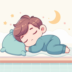 Cute Boy Sleeping Vector Illustration