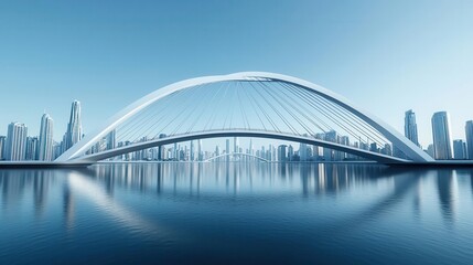 Obraz premium Smart bridge being built with high-performance materials like titanium and carbon fiber, set in a bustling modern city, Futurism, 3D Art