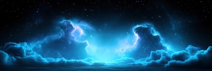 glowing fluffy cloud with blue and purple color dark outer space background