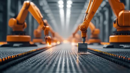 Bridge under construction with graphene-infused steel beams and polymer-based decking, robots assisting in precision welding, Sci-Fi, 3D Art