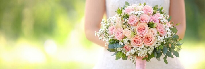 Bride and Groom Holding Bouquet of Flowers