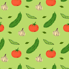 Colorful illustration of fresh vegetables on a vibrant green background for culinary use