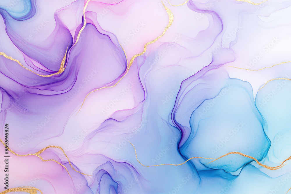 Poster ethereal waves of color, a mesmerizing blend of soft pastel hues intertwined with shimmering gold, c