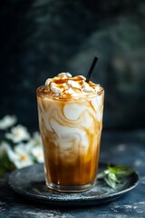 Iced Coffee with Caramel and Whipped Cream.