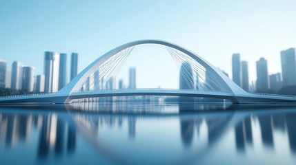 Obraz premium Smart bridge being built with high-performance materials like titanium and carbon fiber, set in a bustling modern city, Futurism, 3D Art