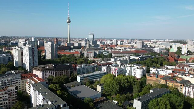 Aerial view of downtown East side of Berlin Mitte district, Germany