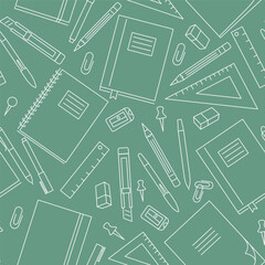 seamless pattern with stationery and stuff for school and education in doodle style. design for website poster backdrop wallpaper background banner package wrapping textile print