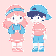 Girl And Boy Cartoon Character Flat Design Illustration