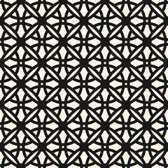 Vector geometric seamless pattern in gothic style. Monochrome abstract ornament texture with flower shapes, crosses, circle, lattice, grid. Simple black and white geo background with medieval motifs