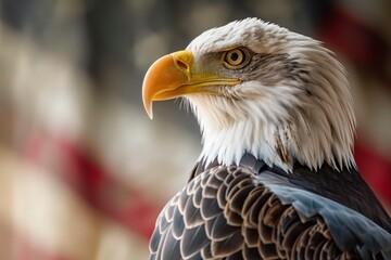 Obraz premium Eagle against the background of the American flag