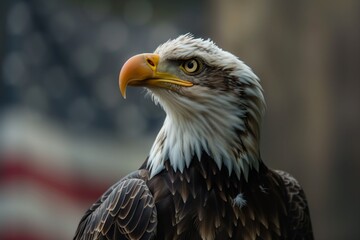 Obraz premium Eagle against the background of the American flag