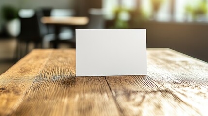 A blank card rests on a warm wooden surface, inviting creativity and expression