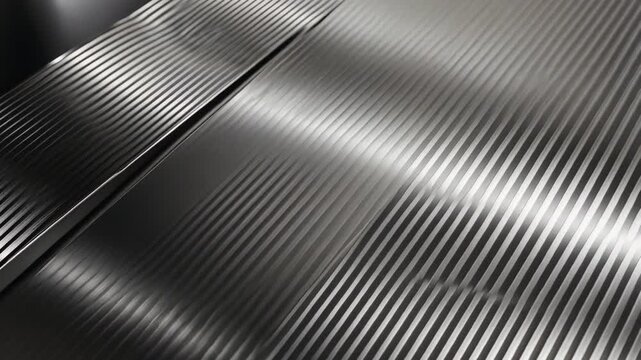 A close up shot of a sleek, shiny metal surface revealing intricate linear patterns, conveying industrial design and precision