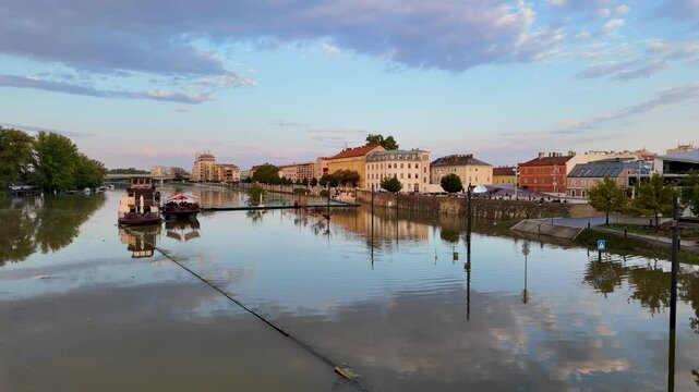 Floods on the river R&aacute;ba in Győr Hungary - high water levels