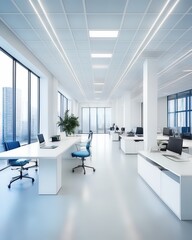 modern office interior with chair. interior of the staff airport. staff room design interior white and blue