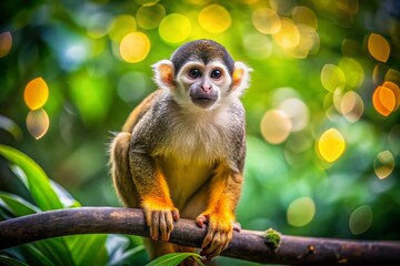 Obraz premium Curious Flat-Faced Monkey Sitting on Tree Branch in Lush Green Jungle Environment