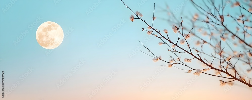 Poster enchanted moonlit serenity - tranquil nightscape illuminated by moons soft glow creating a peaceful 