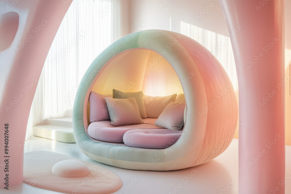 Aufkleber modern and playful rounded sofa resembling a children's playhouse, adding a touch of whimsy to a pas