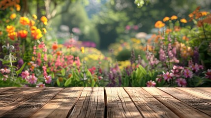 A vibrant garden filled with colorful flowers, creating a serene and picturesque natural scene.