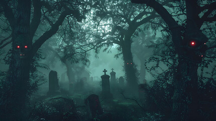 Obraz premium A graveyard with a cemetery full of gravestones