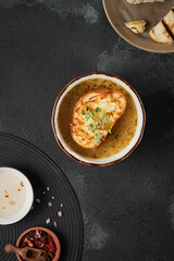 Gourmet French Onion Soup with Toasted Bread - Fresh, Rustic, and Warm Culinary Art