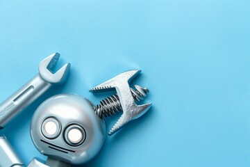 A robot is holding a wrench in its hand
