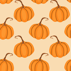 Bright orange pumpkins arranged in a repeating pattern on a light beige background