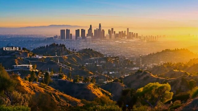Los Angeles du centre horizontale. Vue de Los Angeles du centre du Hollywood Hills. 101 d'un &eacute;tat &agrave; un autre est montr&eacute;s dans le premier plan.