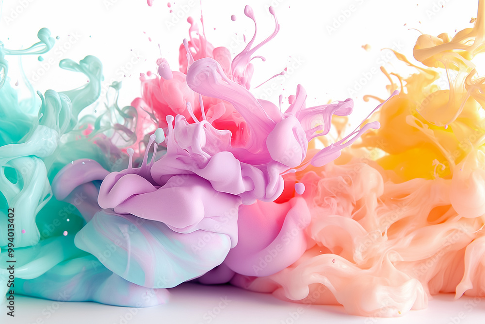 Poster a vibrant splash of pastel colors swirls and blends, creating an energetic and abstract composition.
