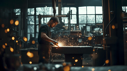 Blacksmith in a Minimalist Workshop