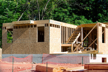 the beginning of construction of plywood house