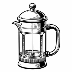 Detailed Vintage French Press Coffee Maker Vector Illustration