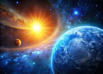 Obraz premium Deep Blue Sun in Outer Space with Celestial Elements and Cosmic Background for Abstract Imagery