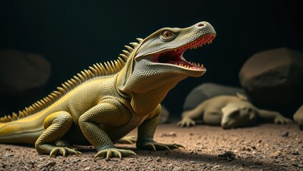 Obraz premium Closeup of a Green Iguana with Open Mouth