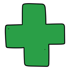 Obraz premium Hand drawn cartoon green cross on white background.