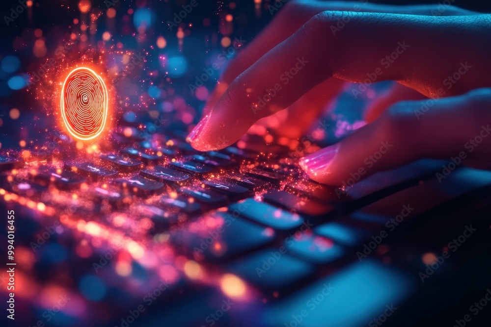 Aufkleber a close-up of a persons fingers interacting with a touchscreen with a secure key icon appearing symb