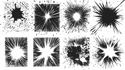 Vintage halftone comics perforated cover and grunge poster elements vector set. Narrative Illustration. Illustration