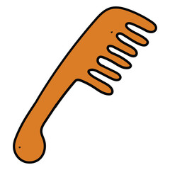 Hand drawn cartoon wooden comb on a white background.