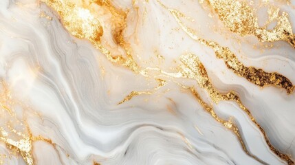luxurious marble texture swirling patterns of creamy white and rich gold veins on polished surface elegant highend aesthetic with subtle shimmer and depth