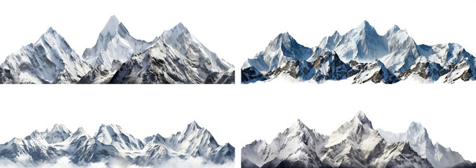 Set of picturesque mountain landscapes, cut out